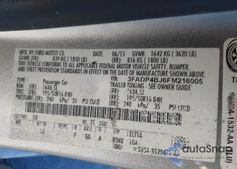 2015 Ford Fiesta Se from USA, damaged, VIN 3FADP4BJ6FM216005